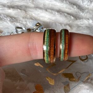 His and Hers Wooden and Turquoise Rings